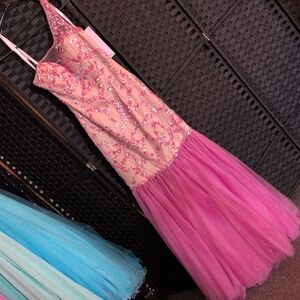 Rachel Allan Pink Sequin Tulle Gown